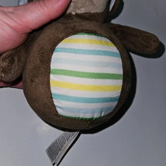 Carter's Monkey Plush Weighted Rattle Chime Wobble Blue Ears Yellow Stripes 2015